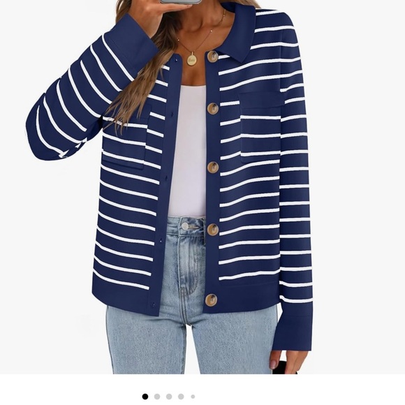 Knit stripped long sleeve button down cardigan - Picture 3 of 7